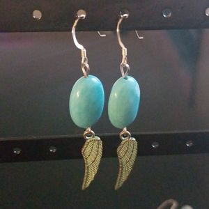 True turquoise gumdrop earrings with angel wings